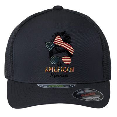 All American Mama Messy Bun Matching Family 4th Of July Mom Gift Flexfit Unipanel Trucker Cap