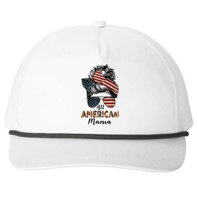 All American Mama Messy Bun Matching Family 4th Of July Mom Gift Snapback Five-Panel Rope Hat