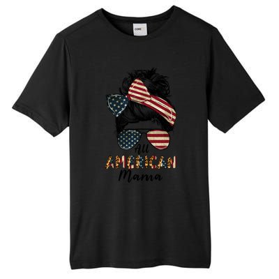 All American Mama Messy Bun Matching Family 4th Of July Mom Gift Tall Fusion ChromaSoft Performance T-Shirt