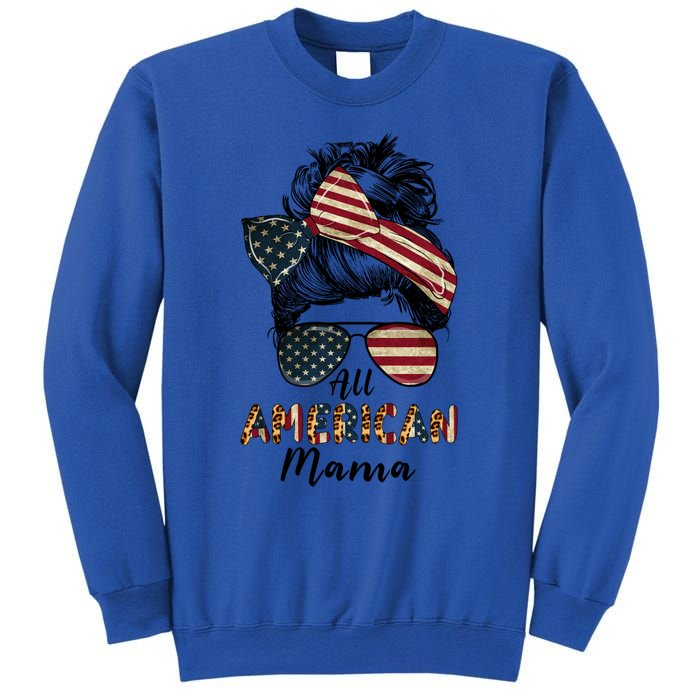 All American Mama Messy Bun Matching Family 4th Of July Mom Gift Sweatshirt