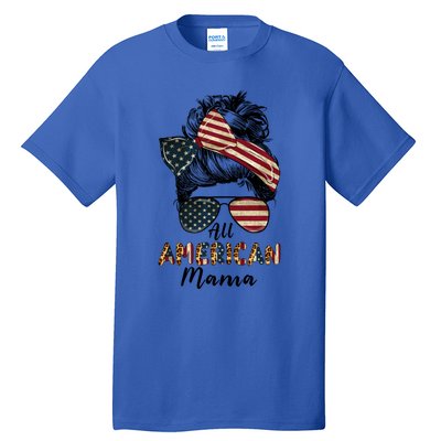 All American Mama Messy Bun Matching Family 4th Of July Mom Gift Tall T-Shirt