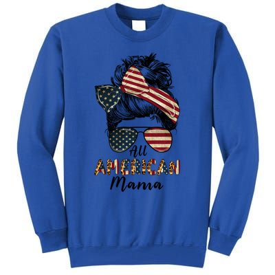 All American Mama Messy Bun Matching Family 4th Of July Mom Gift Tall Sweatshirt