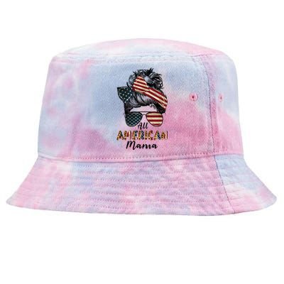 All American Mama Messy Bun Matching Family 4th Of July Mom Gift Tie-Dyed Bucket Hat