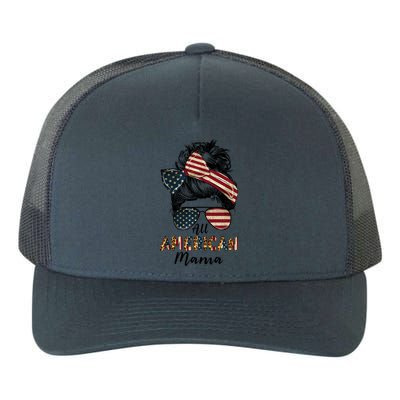 All American Mama Messy Bun Matching Family 4th Of July Mom Gift Yupoong Adult 5-Panel Trucker Hat