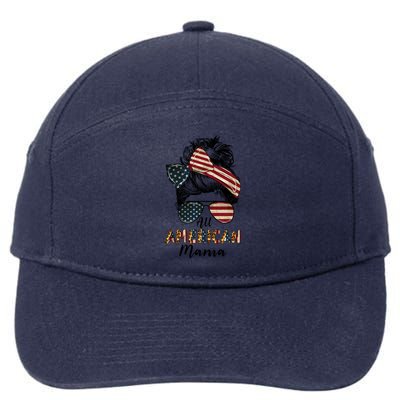 All American Mama Messy Bun Matching Family 4th Of July Mom Gift 7-Panel Snapback Hat