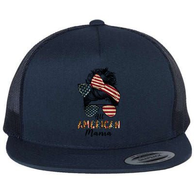 All American Mama Messy Bun Matching Family 4th Of July Mom Gift Flat Bill Trucker Hat