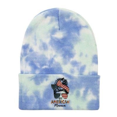 All American Mama Messy Bun Matching Family 4th Of July Mom Gift Tie Dye 12in Knit Beanie