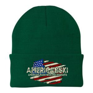 Americanski American Made With Polish Parts USA Flag Knit Cap Winter Beanie