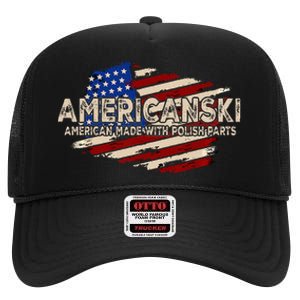 Americanski American Made With Polish Parts USA Flag High Crown Mesh Back Trucker Hat