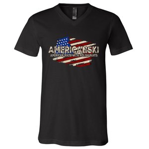 Americanski American Made With Polish Parts USA Flag V-Neck T-Shirt