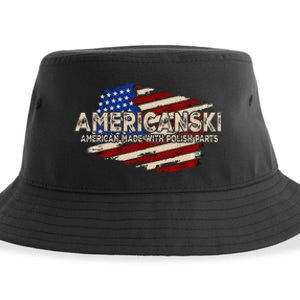 Americanski American Made With Polish Parts USA Flag Sustainable Bucket Hat