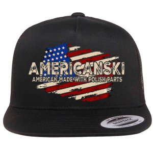 Americanski American Made With Polish Parts USA Flag Flat Bill Trucker Hat