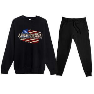 Americanski American Made With Polish Parts USA Flag Premium Crewneck Sweatsuit Set