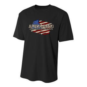 Americanski American Made With Polish Parts USA Flag Youth Performance Sprint T-Shirt