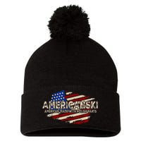 Americanski American Made With Polish Parts USA Flag Pom Pom 12in Knit Beanie