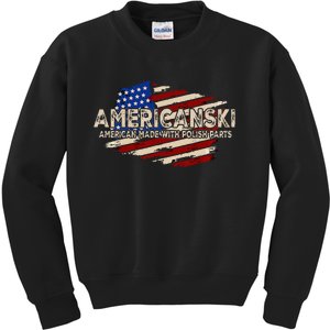 Americanski American Made With Polish Parts USA Flag Kids Sweatshirt