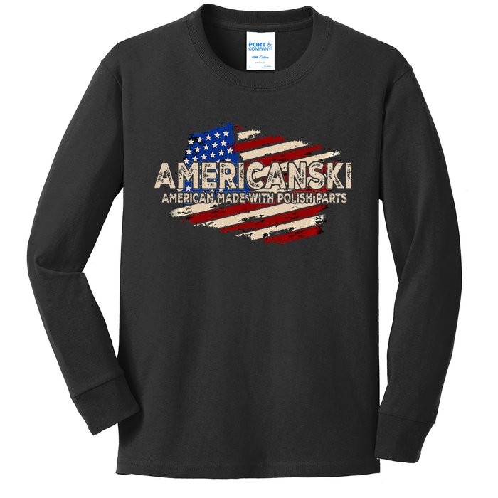 Americanski American Made With Polish Parts USA Flag Kids Long Sleeve Shirt