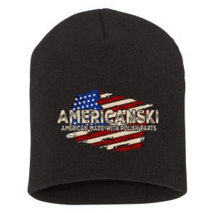 Americanski American Made With Polish Parts USA Flag Short Acrylic Beanie