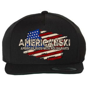 Americanski American Made With Polish Parts USA Flag Wool Snapback Cap