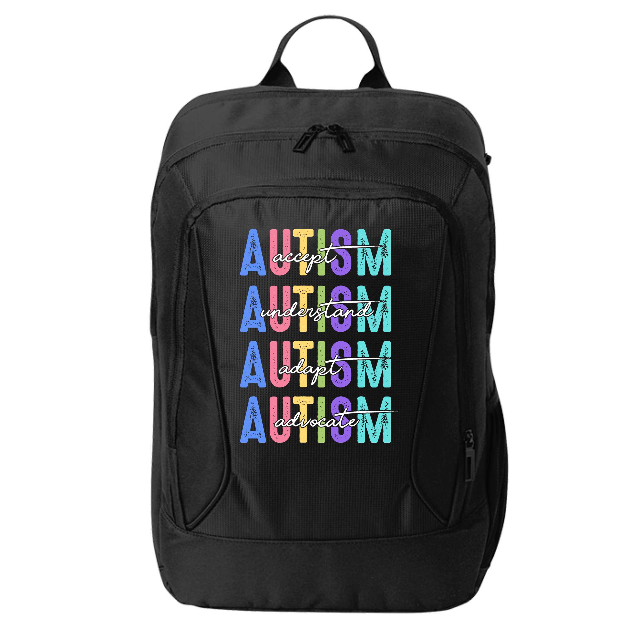 Autism Awareness Month Accept Understand Adapt Advocate City Backpack