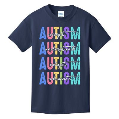 Autism Awareness Month Accept Understand Adapt Advocate Kids T-Shirt
