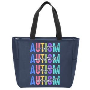 Autism Awareness Month Accept Understand Adapt Advocate Zip Tote Bag