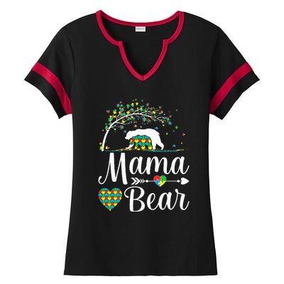 Autism Awareness Mama And Bear Support Autistic Autism Mom Ladies Halftime Notch Neck Tee