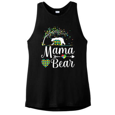 Autism Awareness Mama And Bear Support Autistic Autism Mom Ladies PosiCharge Tri-Blend Wicking Tank