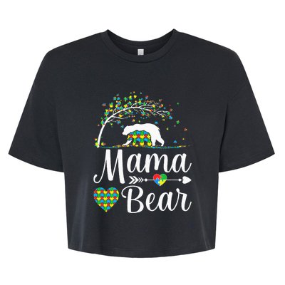 Autism Awareness Mama And Bear Support Autistic Autism Mom Bella+Canvas Jersey Crop Tee