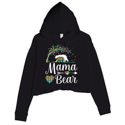 Autism Awareness Mama And Bear Support Autistic Autism Mom Crop Fleece Hoodie