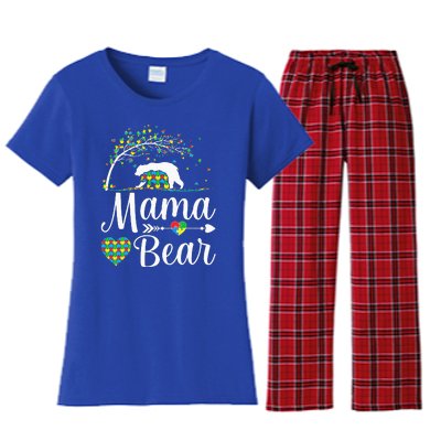 Autism Awareness Mama And Bear Support Autistic Autism Mom Women's Flannel Pajama Set