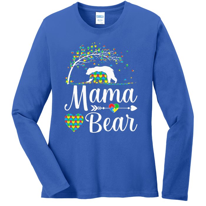 Autism Awareness Mama And Bear Support Autistic Autism Mom Ladies Long Sleeve Shirt