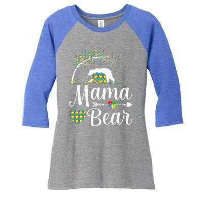 Autism Awareness Mama And Bear Support Autistic Autism Mom Women's Tri-Blend 3/4-Sleeve Raglan Shirt