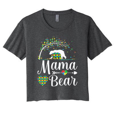 Autism Awareness Mama And Bear Support Autistic Autism Mom Women's Crop Top Tee