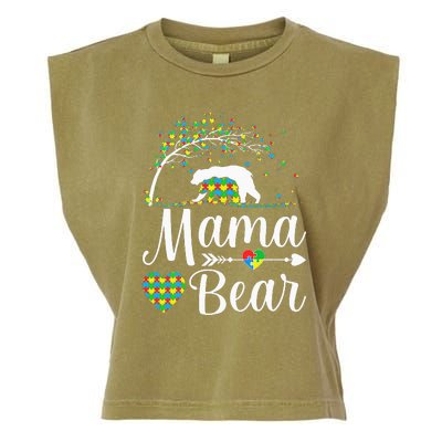 Autism Awareness Mama And Bear Support Autistic Autism Mom Garment-Dyed Women's Muscle Tee