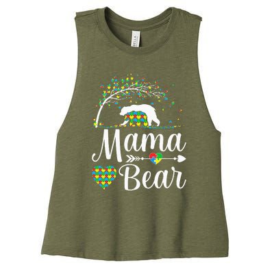 Autism Awareness Mama And Bear Support Autistic Autism Mom Women's Racerback Cropped Tank