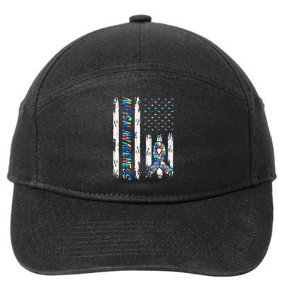 Autism Awareness Mom Dad USA flag Autistic Awareness Autism 7-Panel Snapback Hat