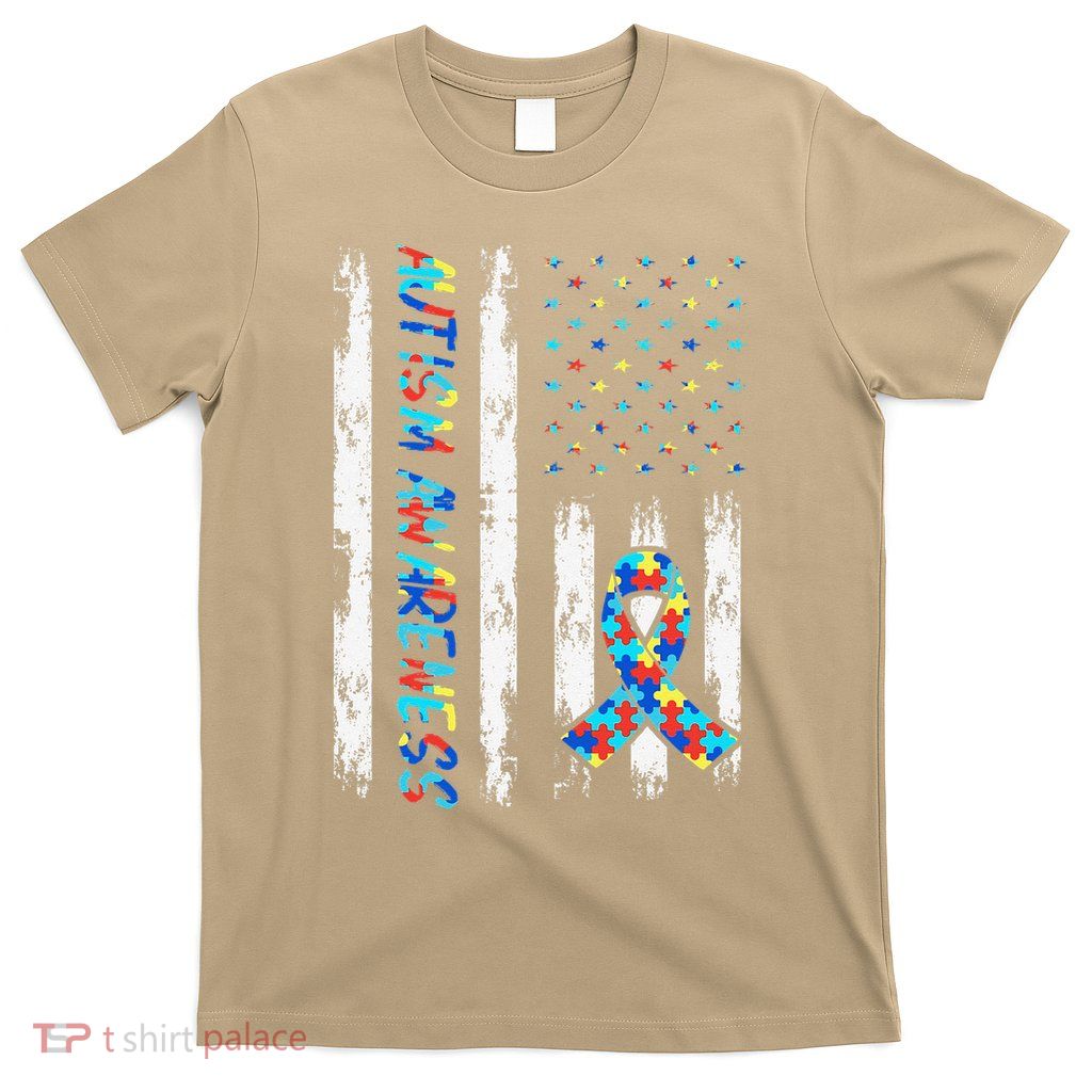 Autism Awareness Mom Dad USA flag Autistic Awareness Autism T-Shirt