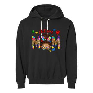 Autism Awareness Mom Autism Messy Bun Melanin Garment-Dyed Fleece Hoodie