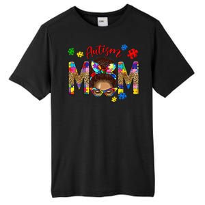 Autism Awareness Mom Autism Messy Bun Melanin Tall Fusion ChromaSoft Performance T-Shirt