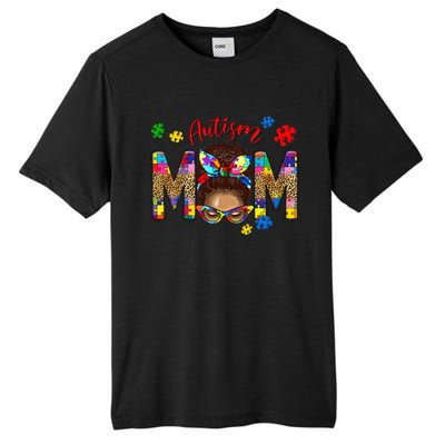 Autism Awareness Mom Autism Messy Bun Melanin Tall Fusion ChromaSoft Performance T-Shirt