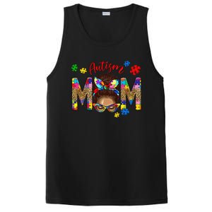 Autism Awareness Mom Autism Messy Bun Melanin PosiCharge Competitor Tank