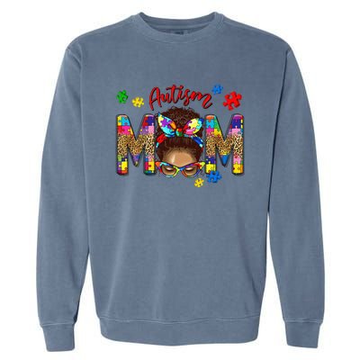 Autism Awareness Mom Autism Messy Bun Melanin Garment-Dyed Sweatshirt