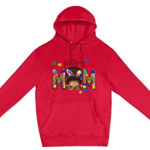 Autism Awareness Mom Autism Messy Bun Melanin Premium Pullover Hoodie