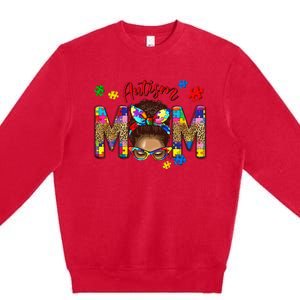 Autism Awareness Mom Autism Messy Bun Melanin Premium Crewneck Sweatshirt