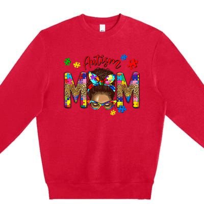 Autism Awareness Mom Autism Messy Bun Melanin Premium Crewneck Sweatshirt