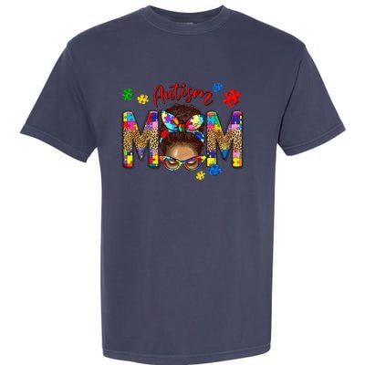 Autism Awareness Mom Autism Messy Bun Melanin Garment-Dyed Heavyweight T-Shirt