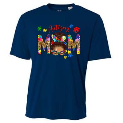 Autism Awareness Mom Autism Messy Bun Melanin Cooling Performance Crew T-Shirt