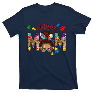 Autism Awareness Mom Autism Messy Bun Melanin T-Shirt