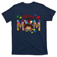 Autism Awareness Mom Autism Messy Bun Melanin T-Shirt